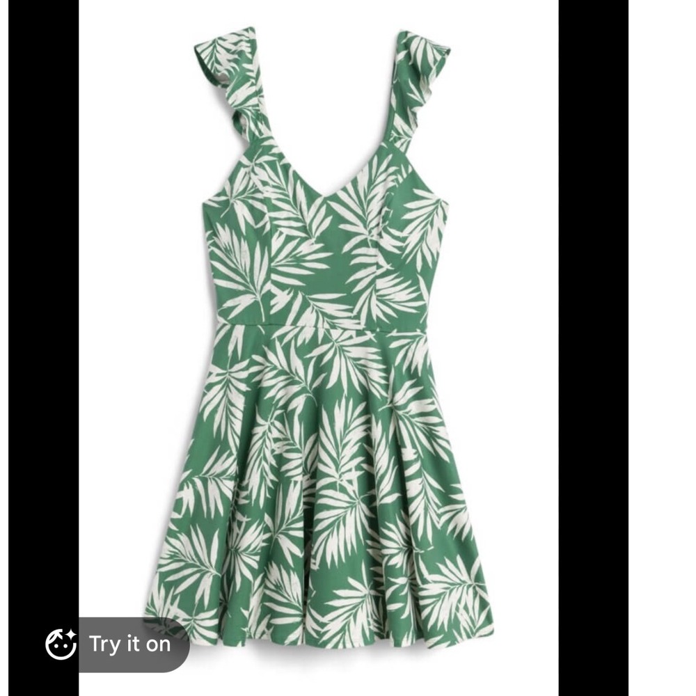 Fortune + Ivy Green White Palm Leaf Mini Dress Sz Medium